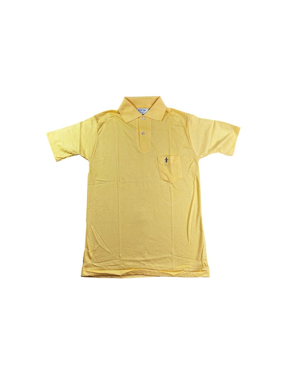 Vintage Campus Never Iron Polo Shirt Mens‎ Small Yellow Fleur De Lis Made in USA